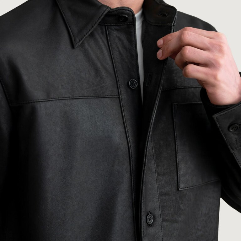 Mens Scout Tumbled Black Leather Shirt Close-Up-9-1724247294883